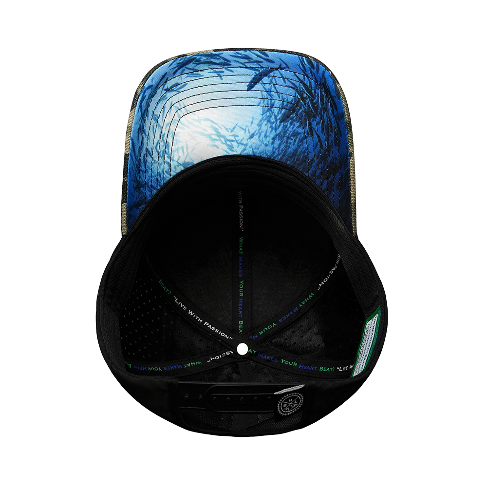 Fishing - 6 Panel - Shallow Fit - Pony Tail - Light Camo / Black - Laser Mesh (Unisex)