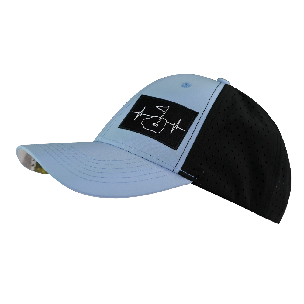 Golf - 6 Panel - Shallow Fit - Pony Tail - Baby Blue / Black - Laser Mesh (Unisex)