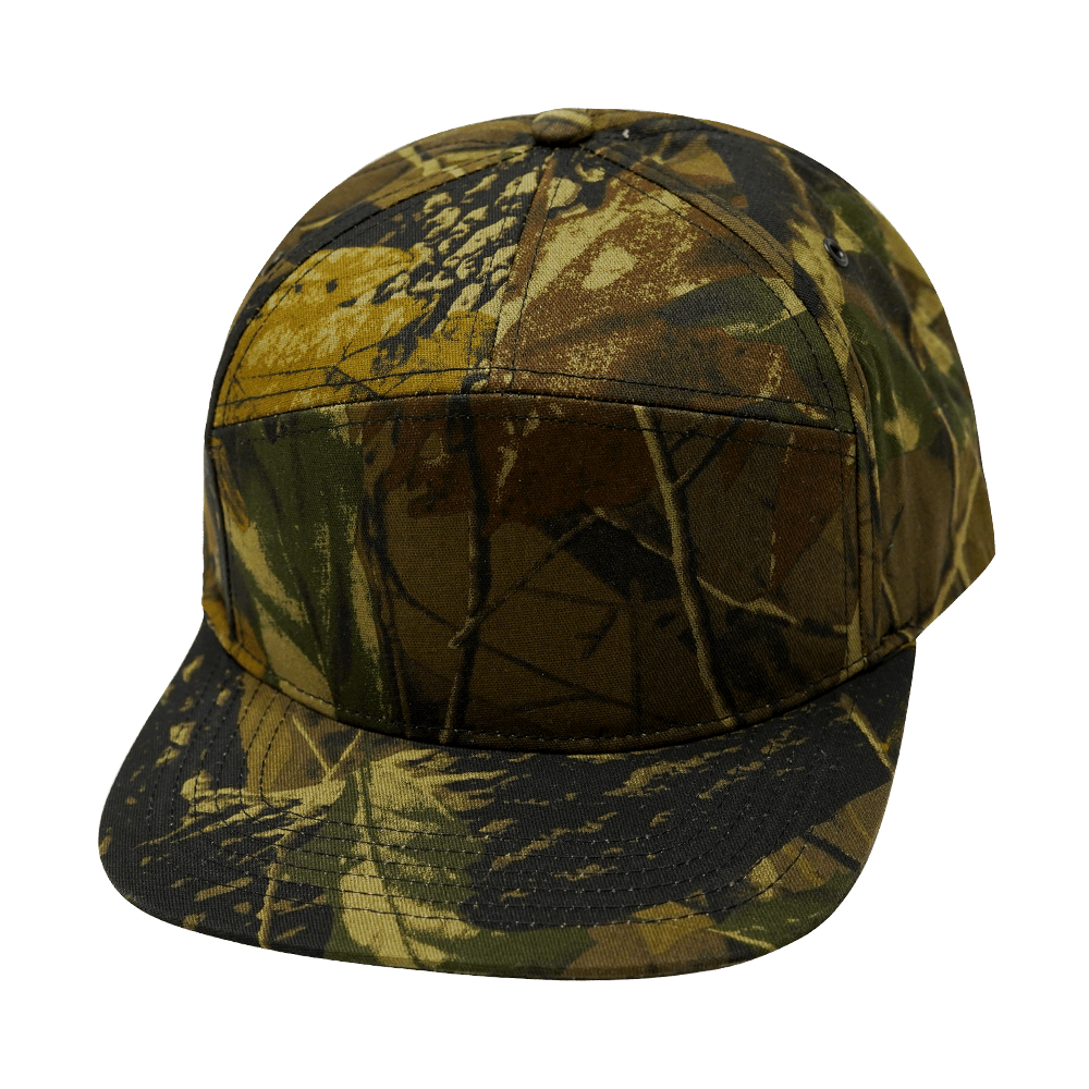 Blank 7 Panel hat — Rust Tree Camo, Fabric Back