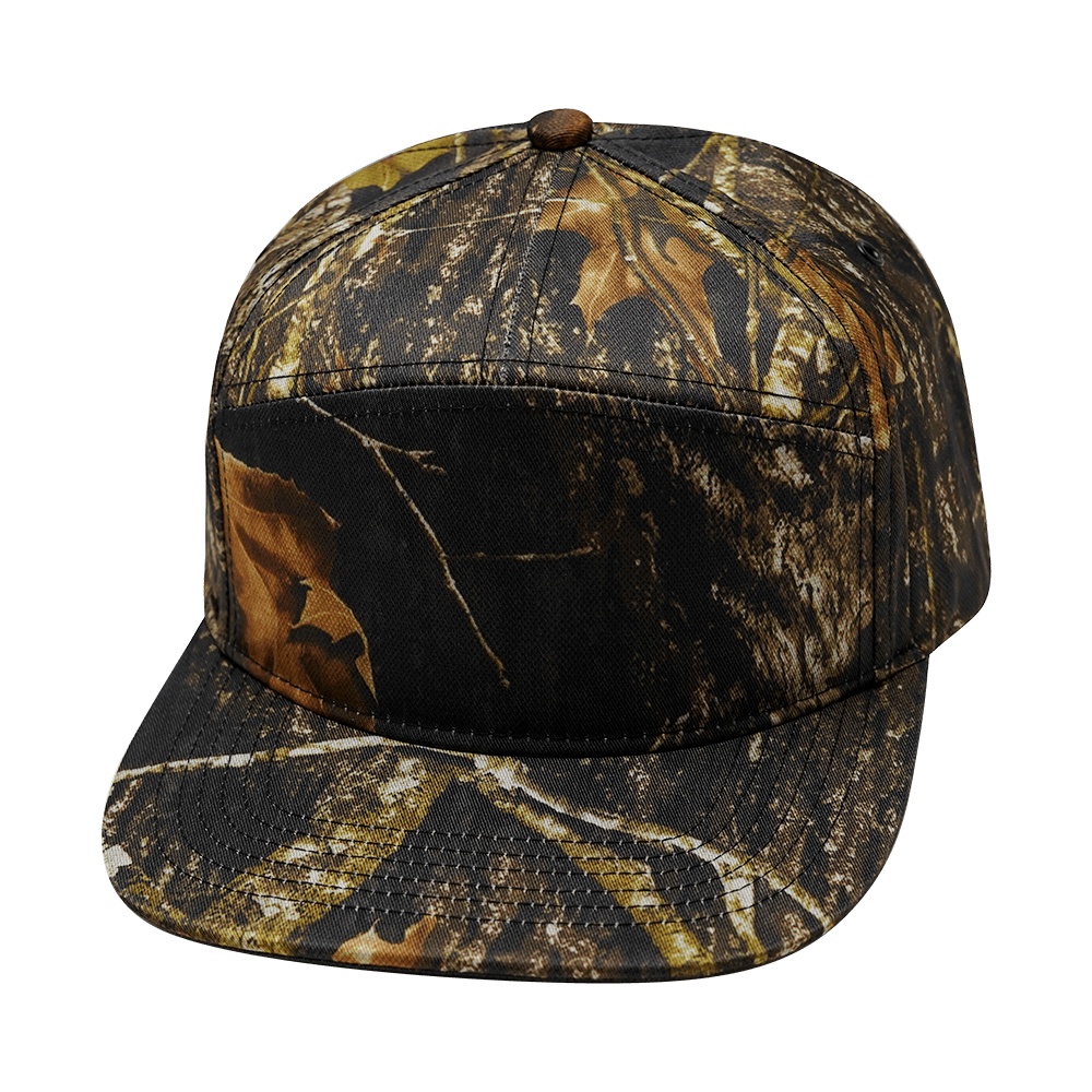 Blank 7 Panel hat — Fall Tree Camo, Fabric Back
