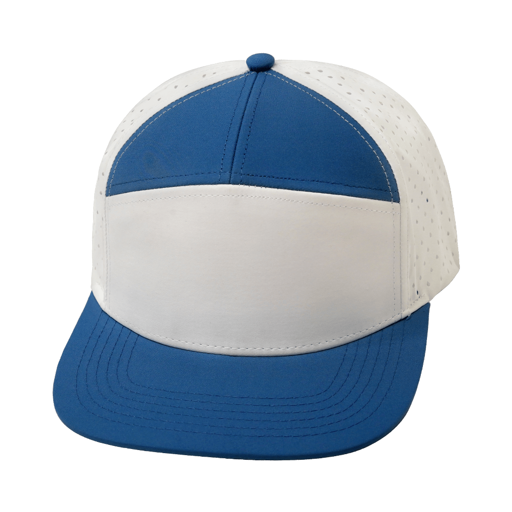 Blank 7 Panel hat — Light Blue / White, Laser Mesh