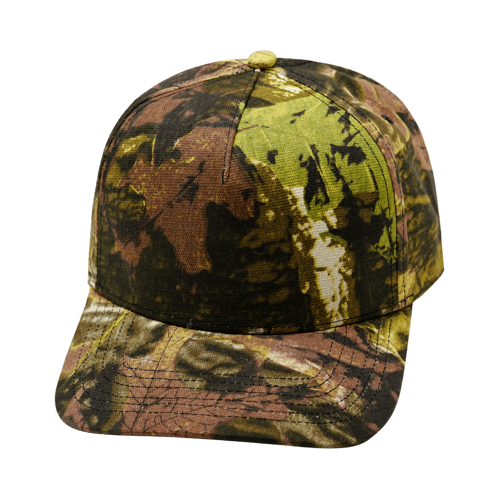 Blank 5 Panel hat — Structured, Tan Tree Camo, Fabric Back