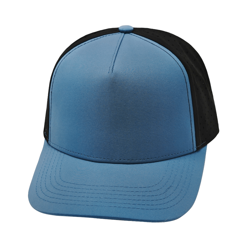 Blank 5 Panel hat — Structured, Slate Blue / Black, Laser Mesh