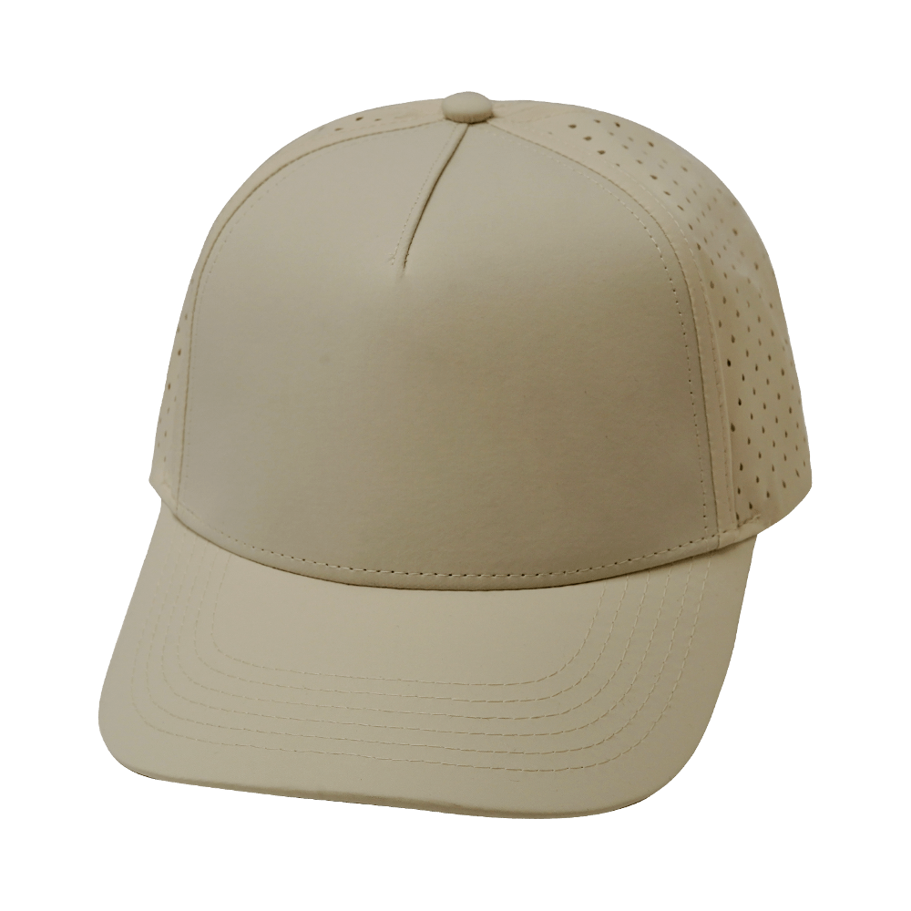 Blank 5 Panel hat — Structured, Cream, Laser Mesh
