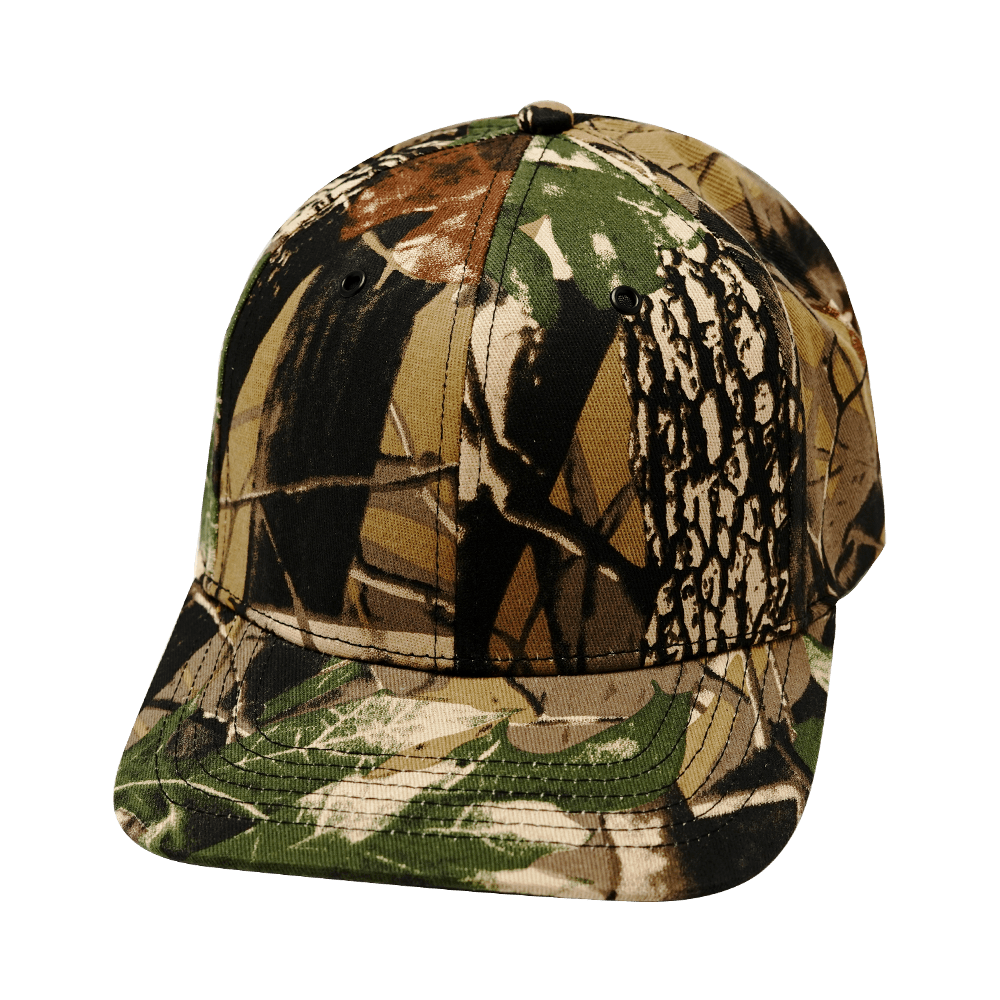 Blank 6 Panel hat — Tan Tree Camo, Fabric Back