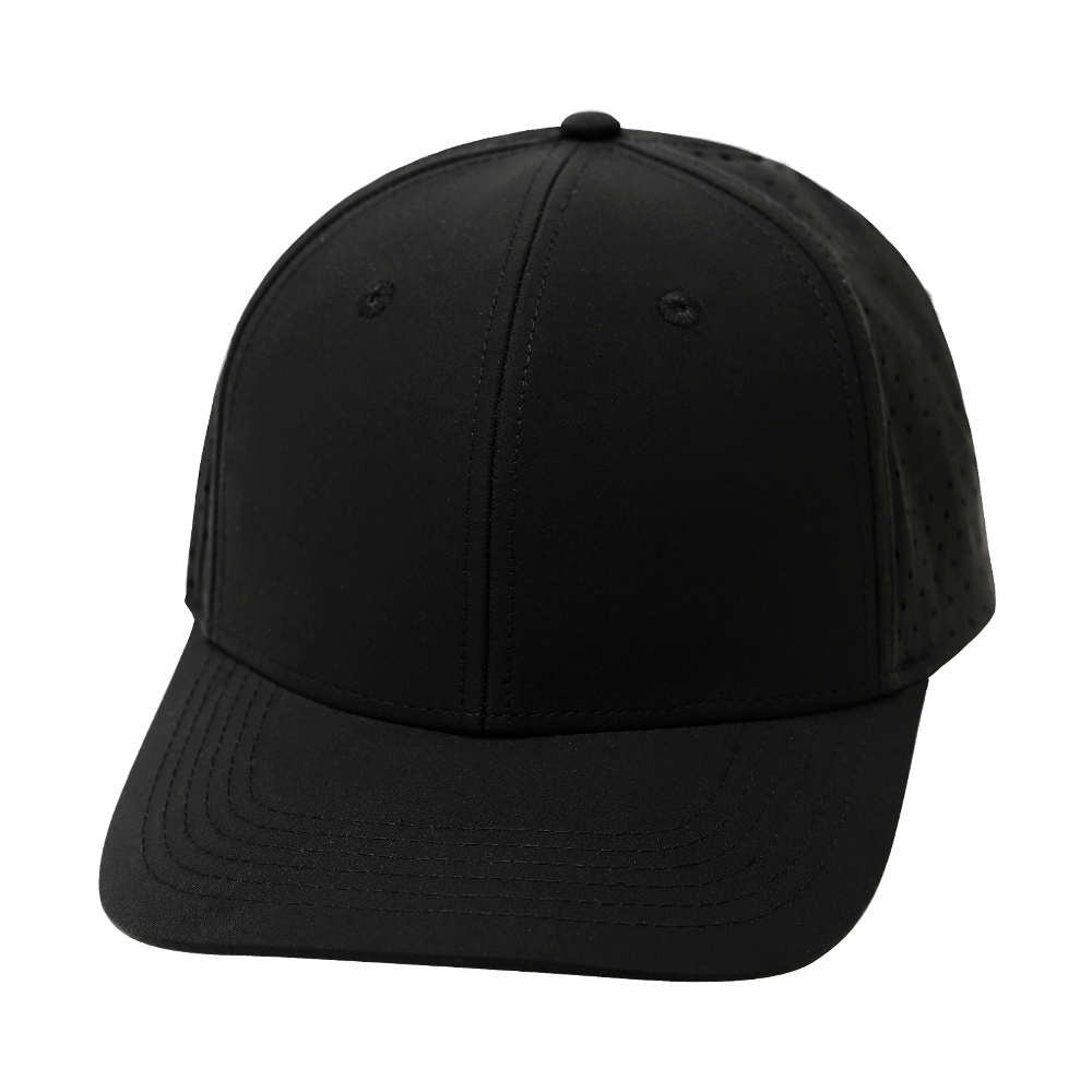 Blank 6 Panel hat — Black, Laser Mesh