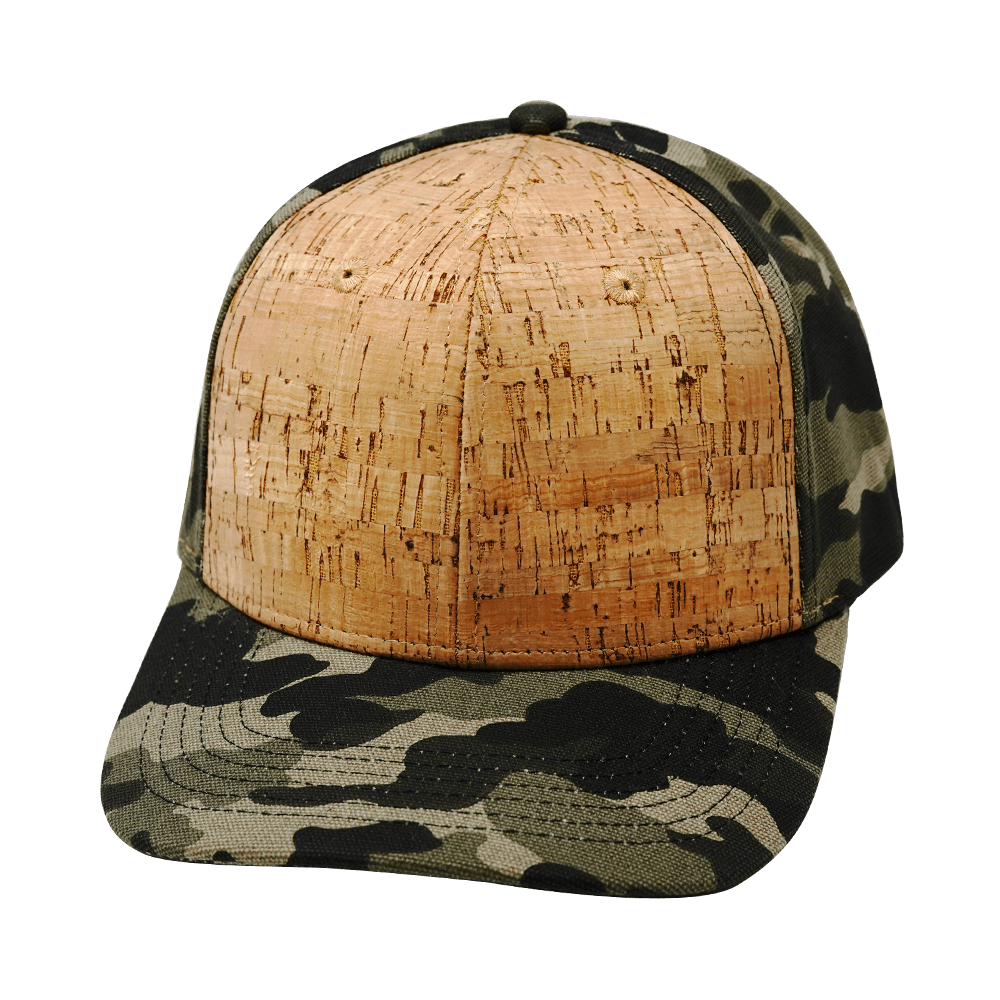 Blank 6 Panel hat — Cork, Tan Tree Camo, Fabric Back