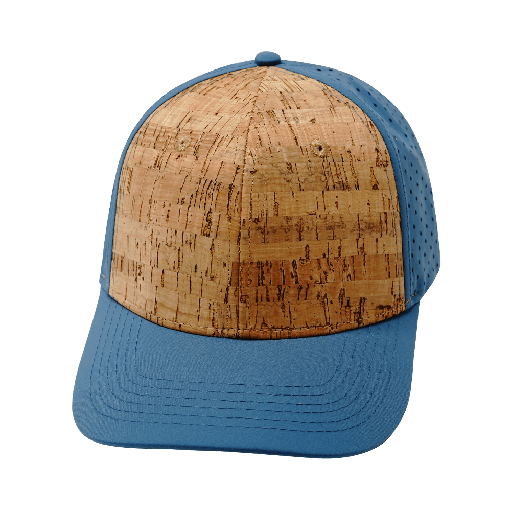 Blank 6 Panel hat — Cork, Slate Blue, Laser Mesh