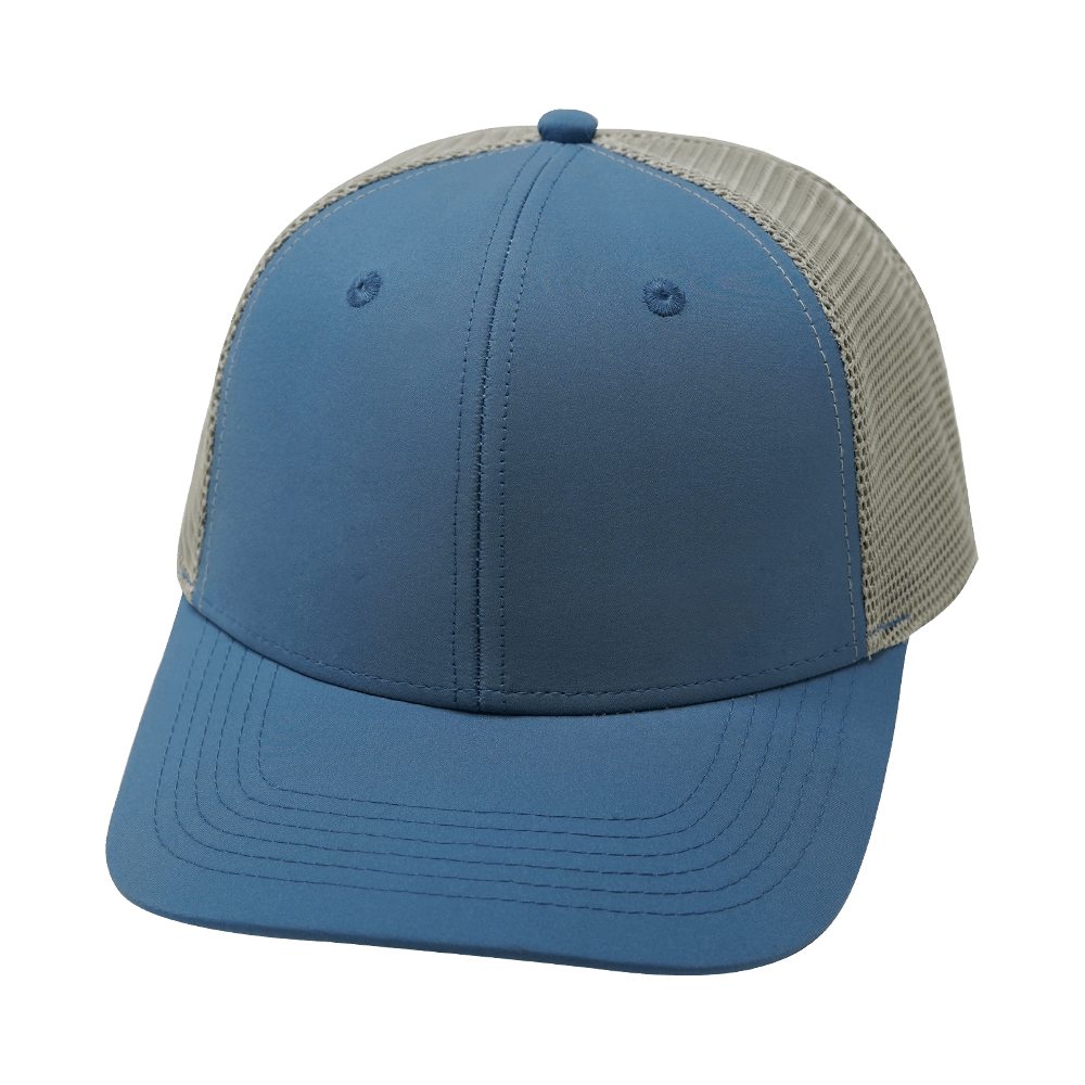 Blank 6 Panel hat — Light Blue / Gray, Trucker Mesh