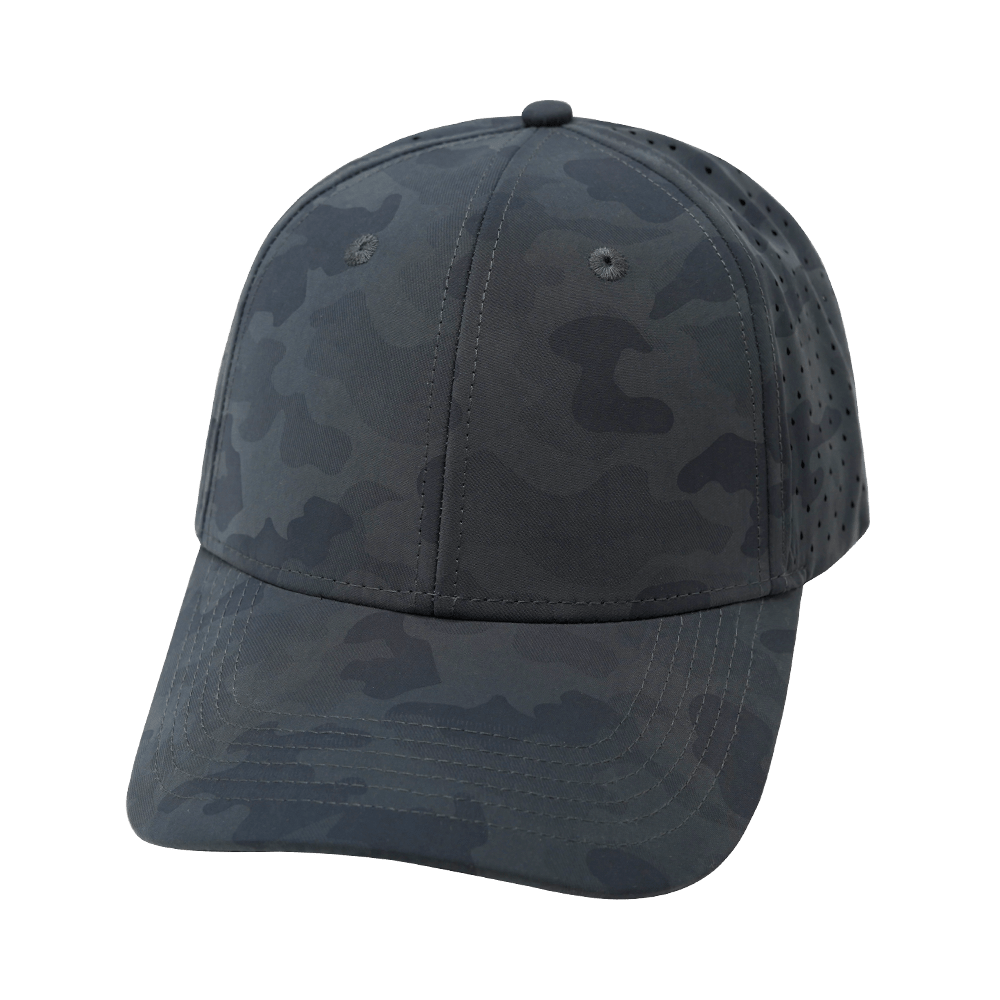 Blank 6 Panel hat — Shallow Fit, Dark Camo, Laser Mesh