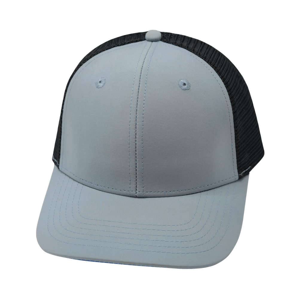 Blank 6 Panel hat — Gray / Black, Trucker Mesh