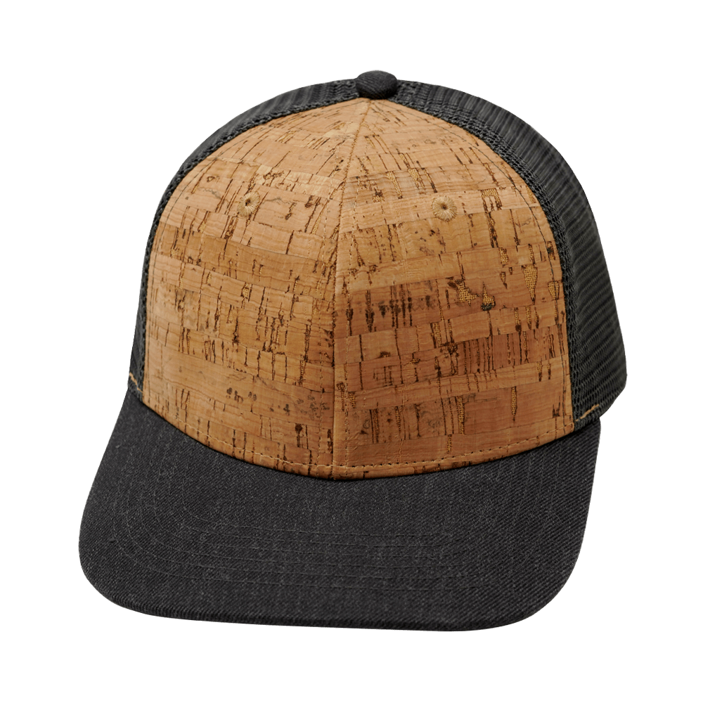 Blank 6 Panel hat — Cork, Heather Charcoal, Trucker Mesh