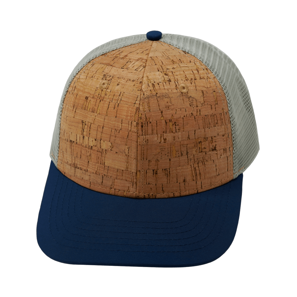 Blank 6 Panel hat — Cork, Navy / Gray, Trucker Mesh