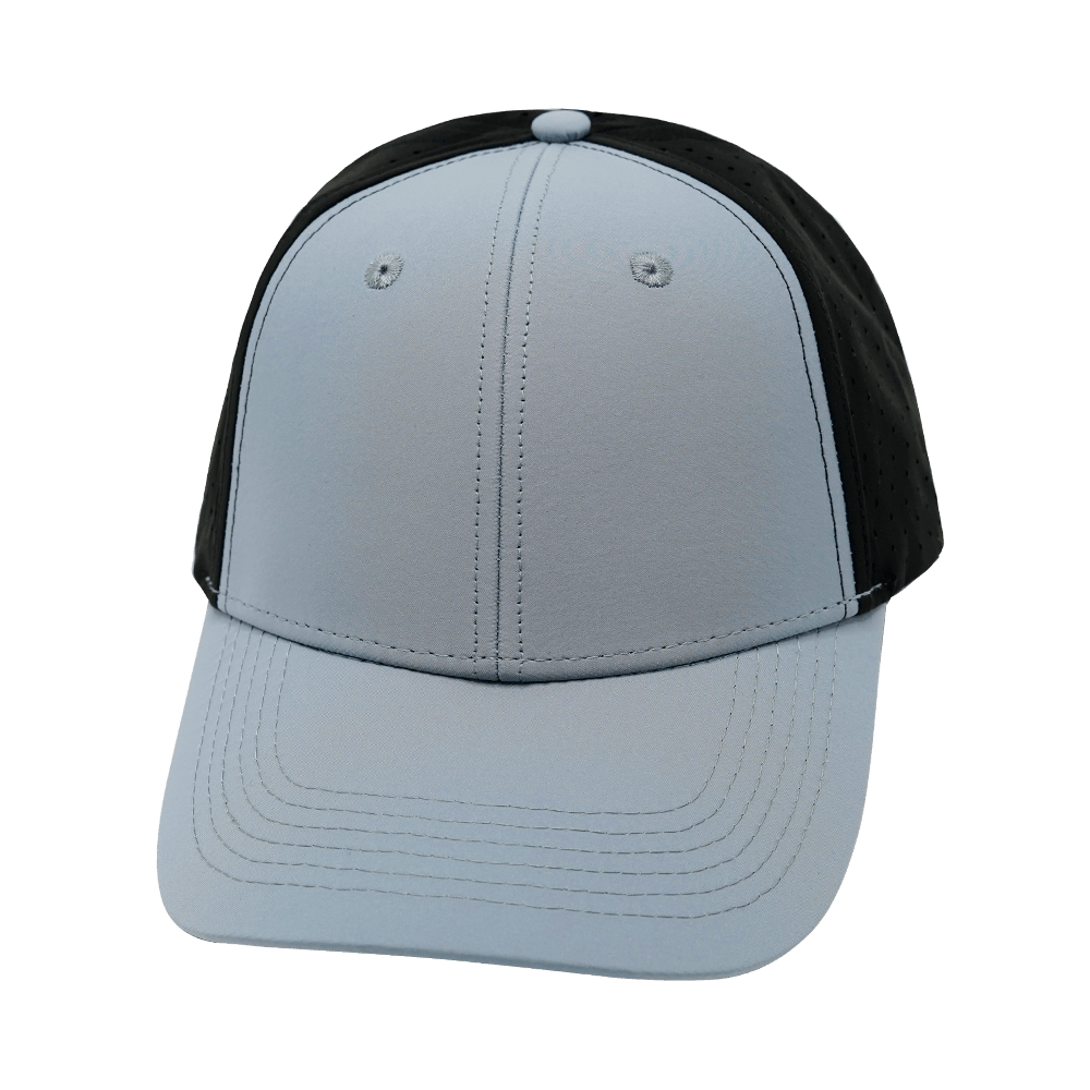 Blank - 6 Panel - Shallow Fit - Pony Tail - Gray Blue / Black (Unisex) - Laser Mesh