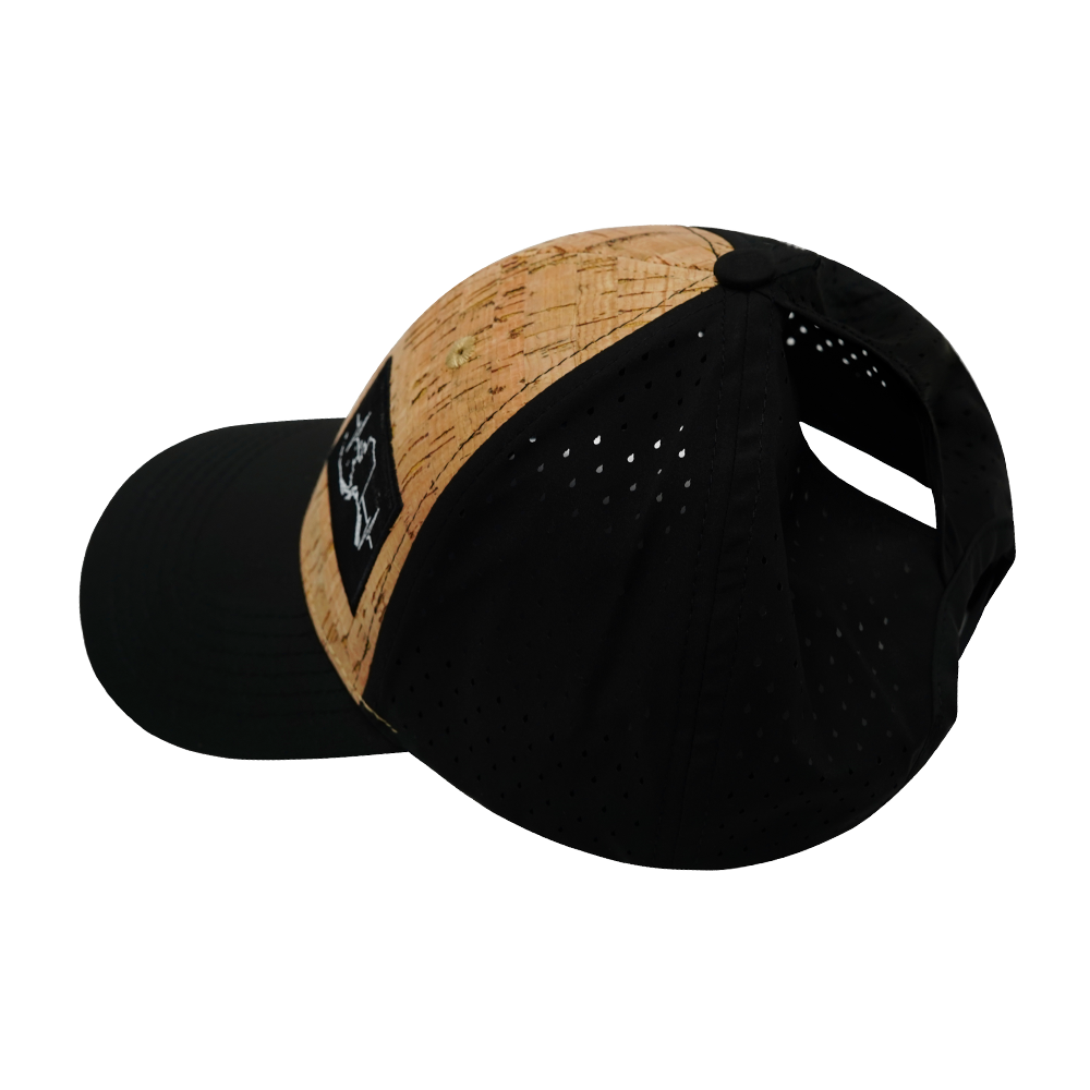 Alaska - 6 Panel - Shallow Fit - Pony Tail - Cork - Black - Laser Mesh (Unisex)
