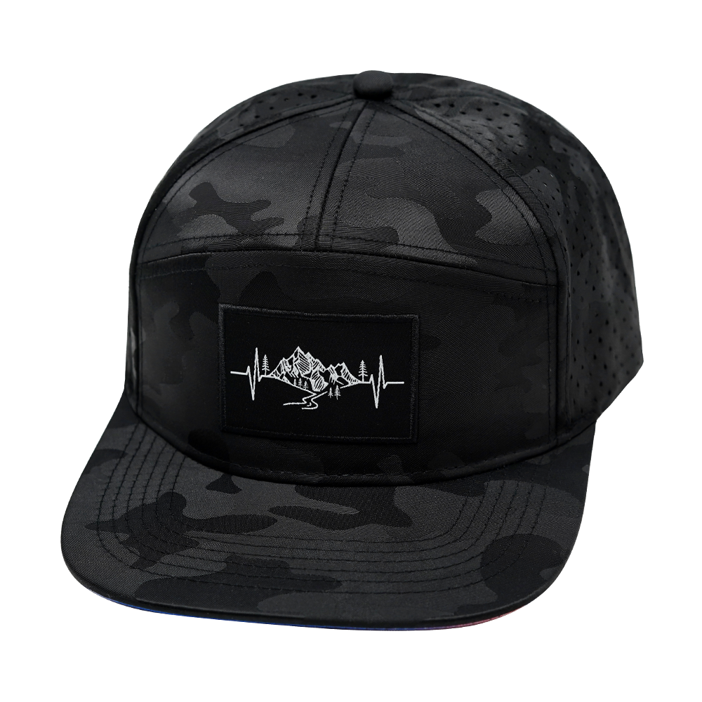 Mountains - 7 Panel - Black Camo - Laser Mesh (Unisex)