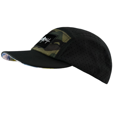 Mountains - 5 Panel - Sporty - Unstructured - Black / Green Camo - Laser Mesh (Unisex)