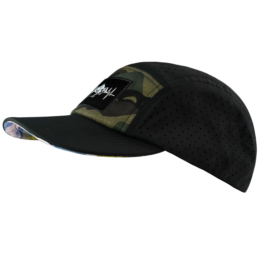 Mountains - 5 Panel - Sporty - Unstructured - Black / Green Camo - Laser Mesh (Unisex)
