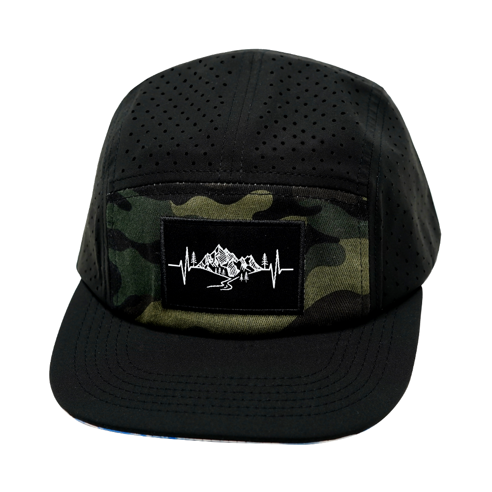Mountains - 5 Panel - Sporty - Unstructured - Black / Green Camo - Laser Mesh (Unisex)