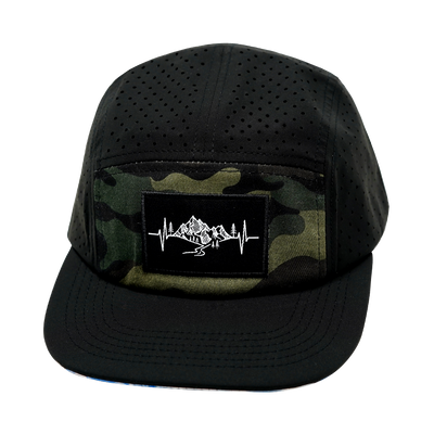 Mountains - 5 Panel - Sporty - Unstructured - Black / Green Camo - Laser Mesh (Unisex)