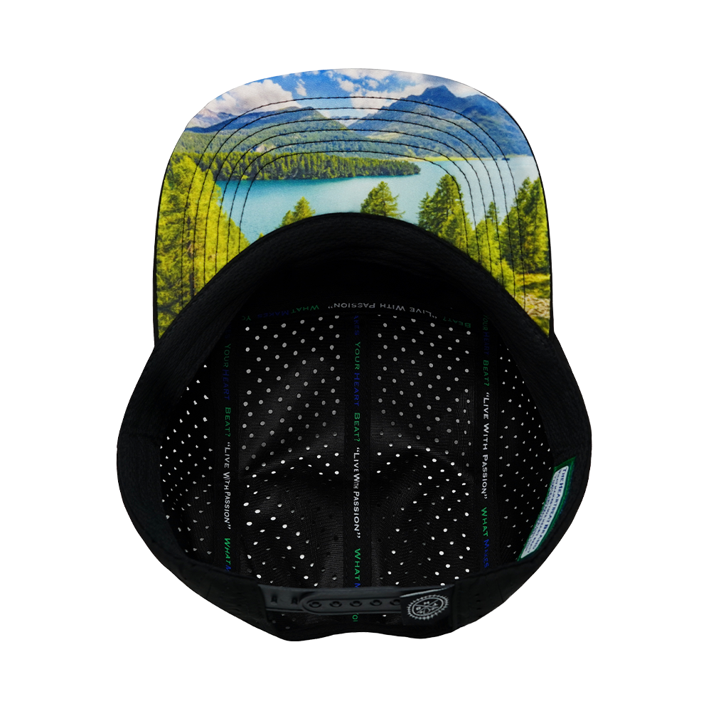 Mountains - 5 Panel - Sporty - Unstructured - Black / Green Camo - Laser Mesh (Unisex)