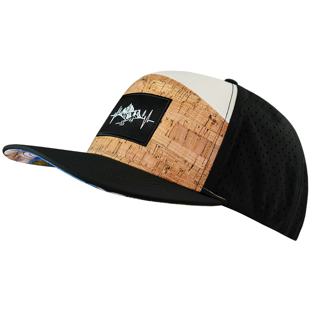 Mountains - 7 Panel - Cork - Black / Cream - Laser Mesh (Unisex)