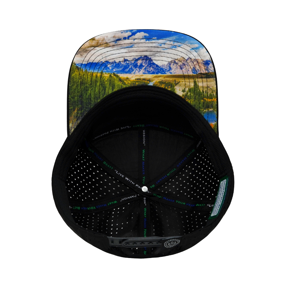 Mountains - 7 Panel - Cork - Black / Cream - Laser Mesh (Unisex)