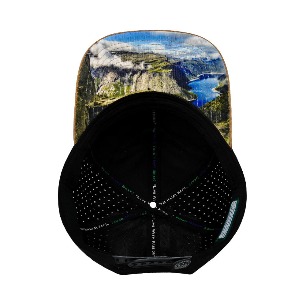 Mountains - 6 Panel - Tan Textured / Black - Laser Mesh (Unisex)