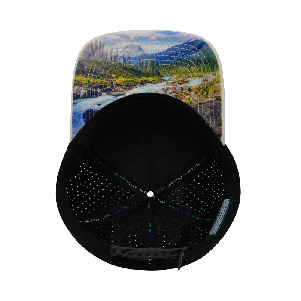 Mountains - 5 Panel - Structured - Corduroy - Cream / Black - Laser Mesh (Unisex)