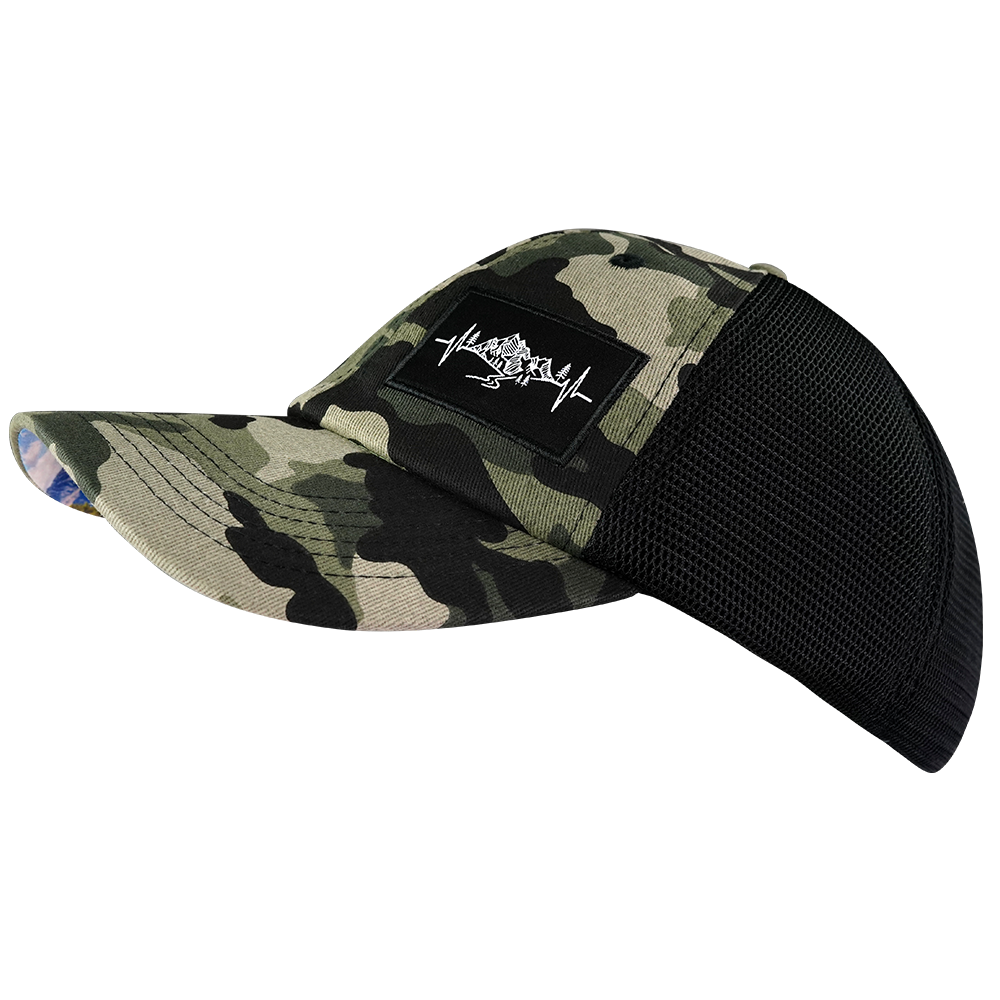 Mountains - 6 Panel - Unstructured - Camo / Black - Soft Trucker Mesh (Unisex)