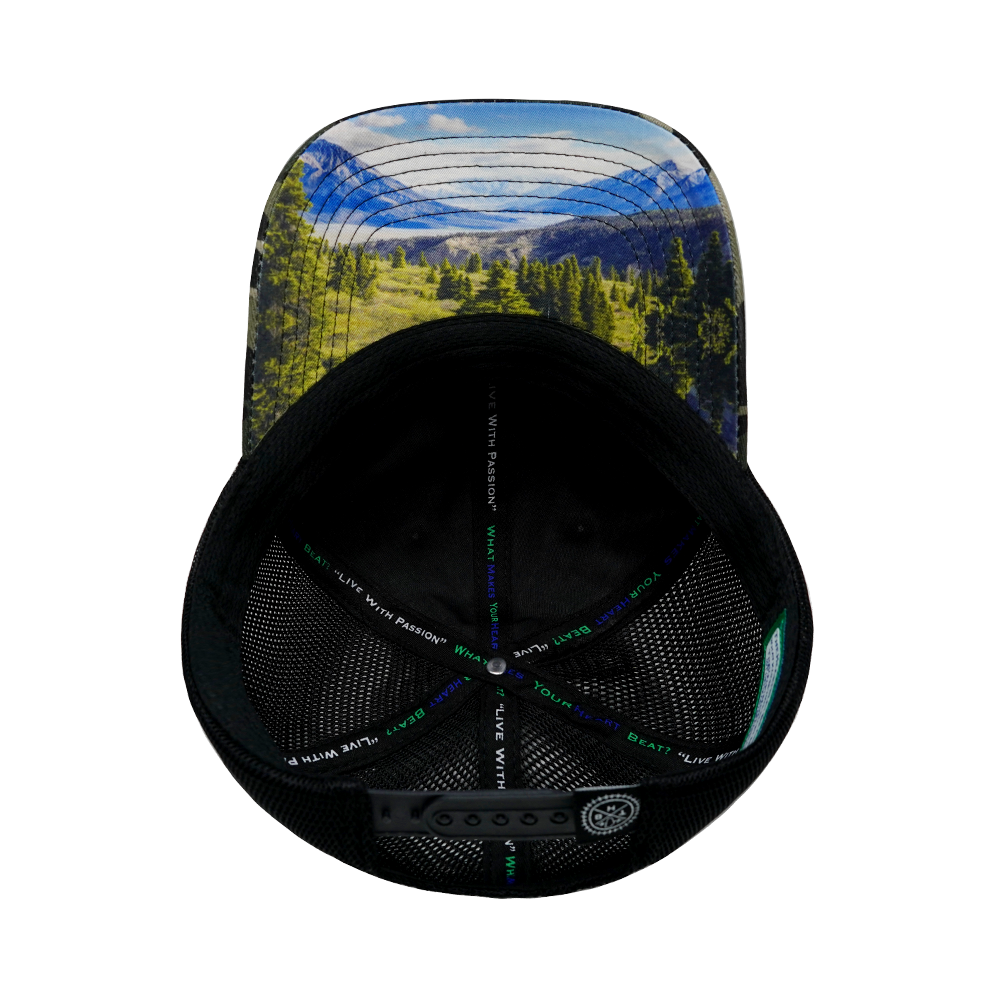 Mountains - 6 Panel - Unstructured - Camo / Black - Soft Trucker Mesh (Unisex)