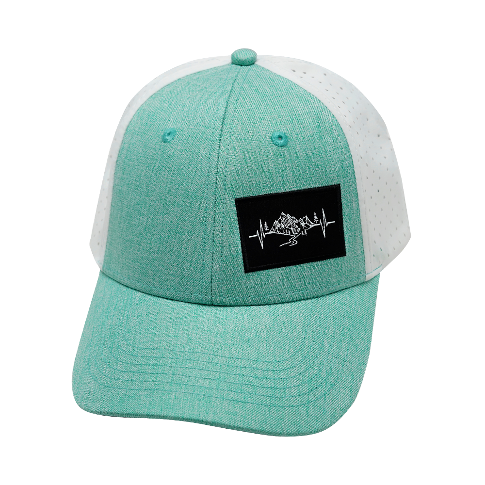 Mountains - 6 Panel - Shallow Fit - Pony Tail - Teal / White - Laser Mesh (Unisex)