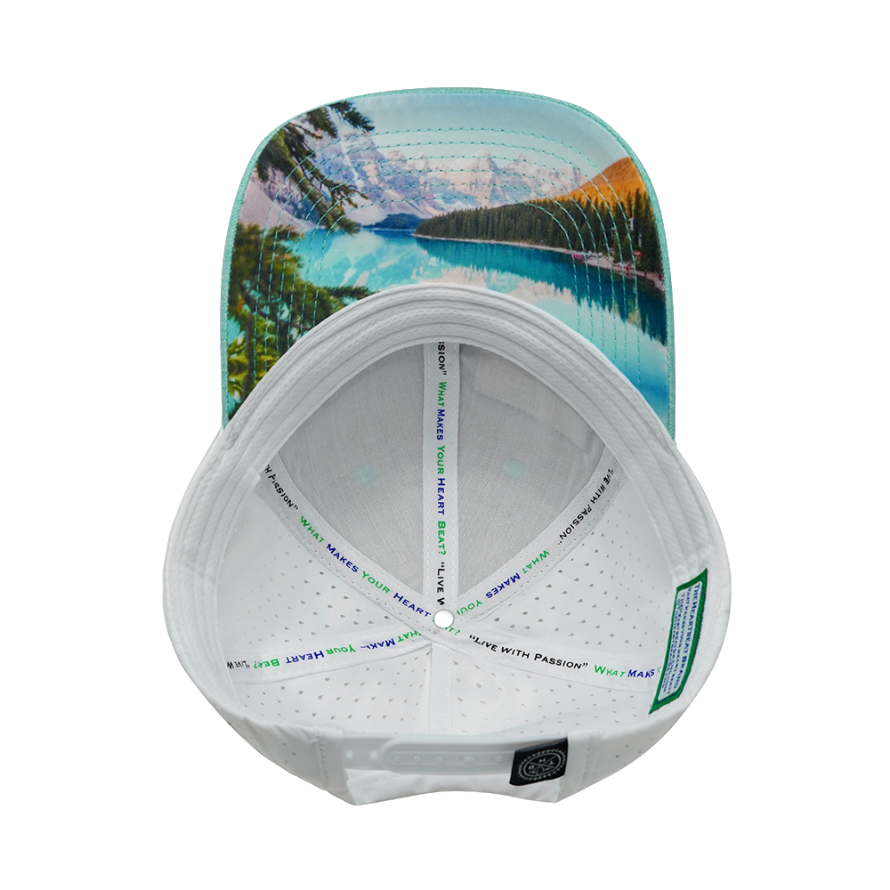 Mountains - 6 Panel - Shallow Fit - Pony Tail - Teal / White - Laser Mesh (Unisex)
