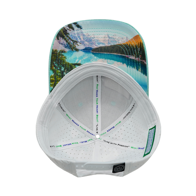 Mountains - 6 Panel - Shallow Fit - Pony Tail - Teal / White - Laser Mesh (Unisex)