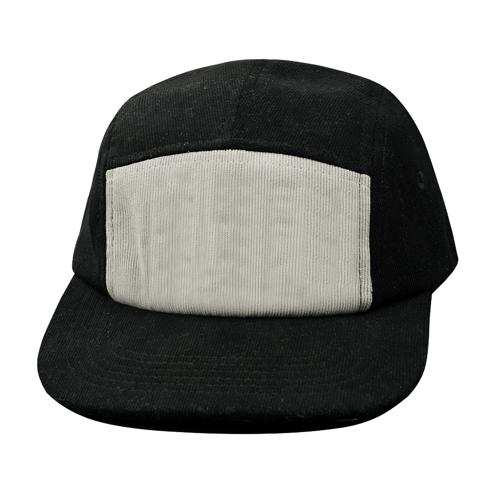 Blank - 5 Panel - Unstructured - Corduroy - Black / Gray (Unisex) - Laser Mesh