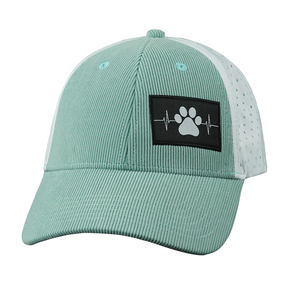 Dog - 6 Panel - Shallow Fit - Pony Tail - Corduroy - Mint / White - Laser Mesh (Unisex)