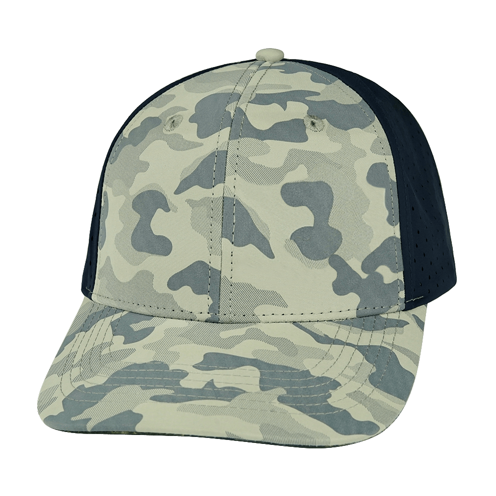 Blank - 6 Panel - Soft Gray Camo / Navy (Unisex) - Laser Mesh