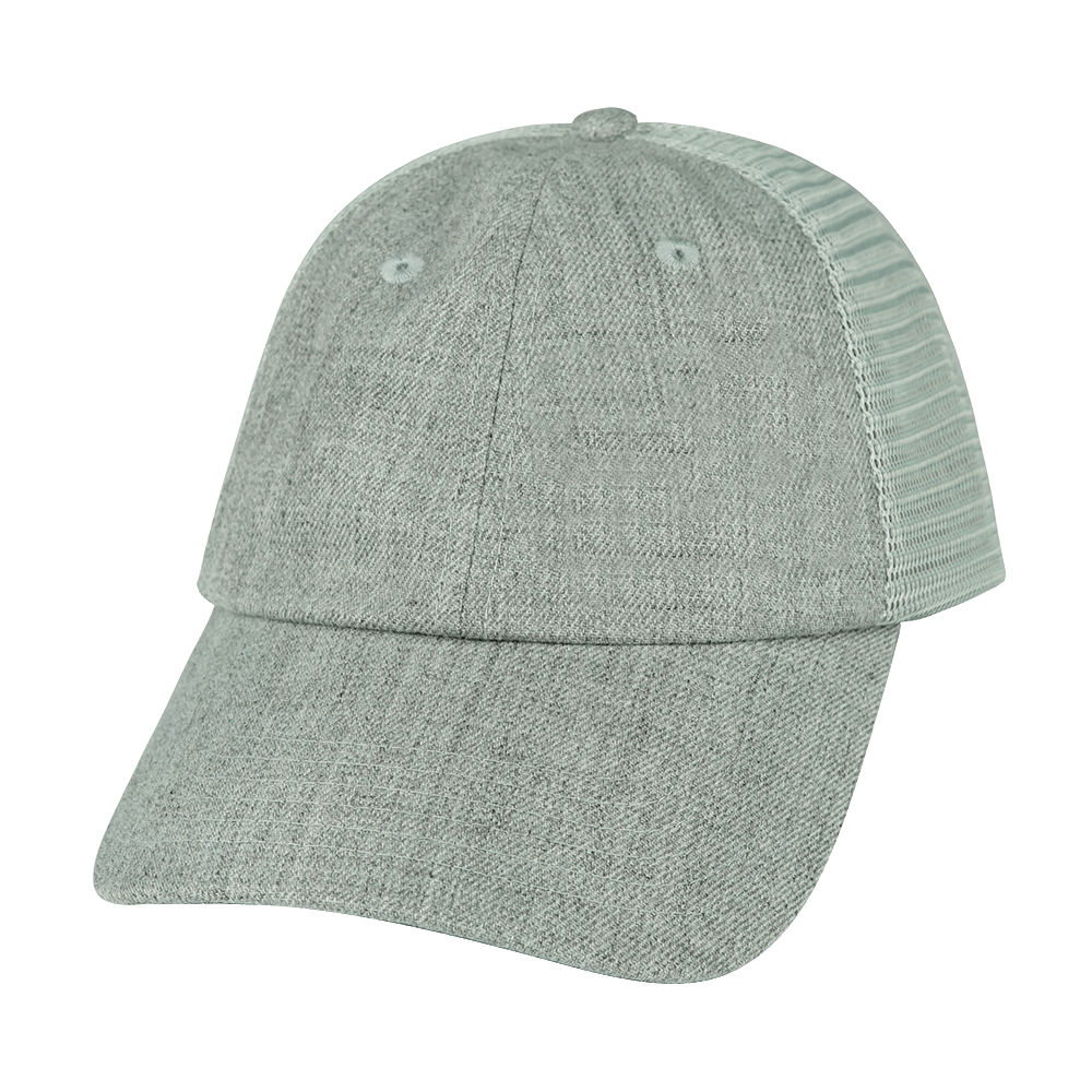 Blank - 6 Panel - Shallow Fit - Unstructured - Heather Gray / Gray (Unisex) - Soft Trucker Mesh