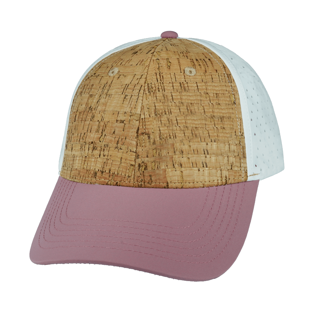 Blank - 6 Panel - Shallow Fit - Pony Tail - Cork - Dusty Pink / White (Unisex) - Laser Mesh