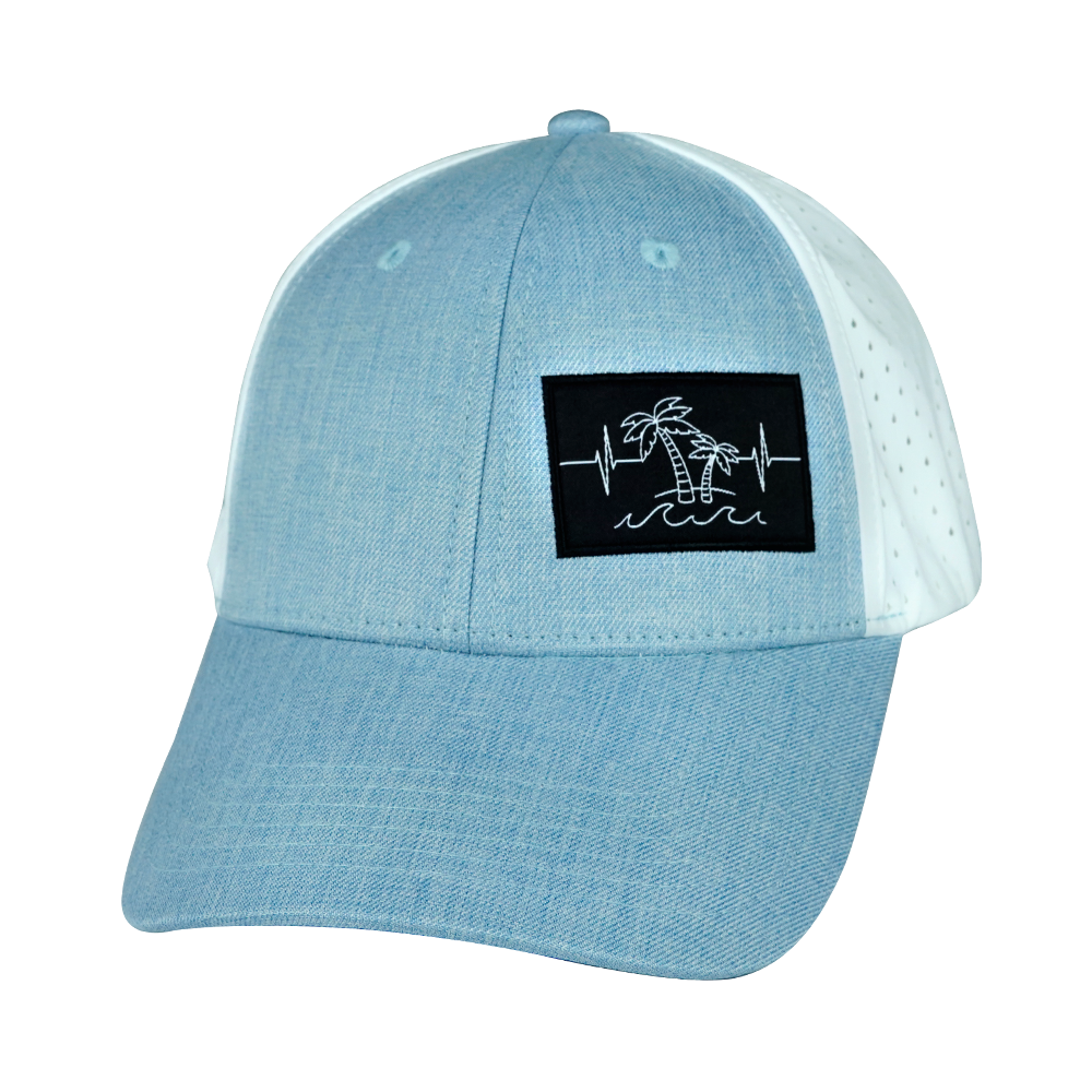 Beach - 6 Panel - Shallow Fit - Pony Tail - Light Blue / White - Laser Mesh (Unisex)