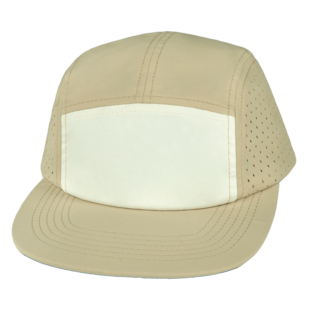 Blank - 5 Panel - Sporty - Unstructured - Sand / White (Unisex) - Laser Mesh