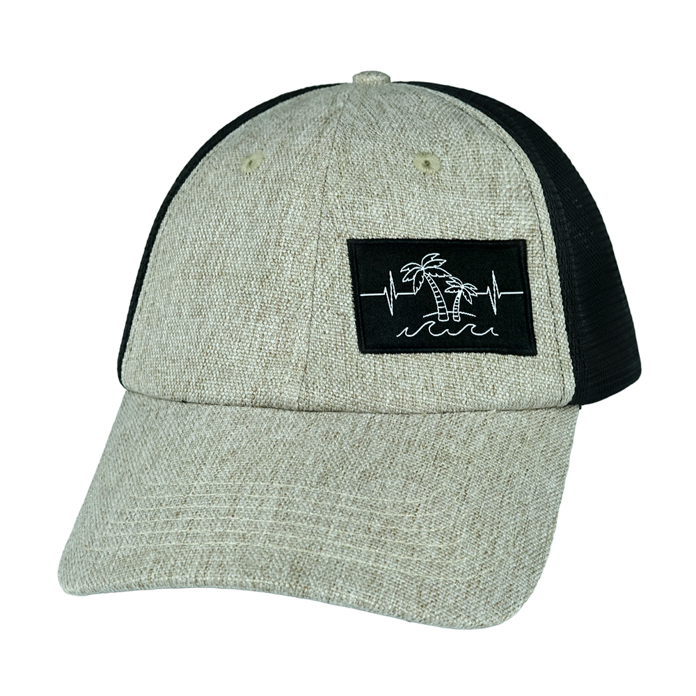 Beach - 6 Panel - Unstructured - Gray Tan Hemp / Black - Soft Trucker Mesh (Unisex)