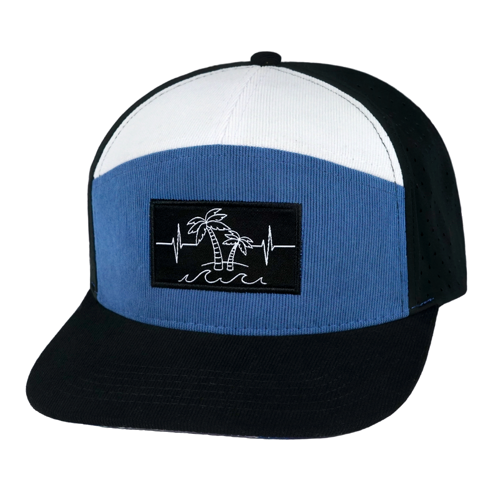 Beach - 7 Panel - Corduroy - Black / Blue / White - Laser Mesh (Unisex)