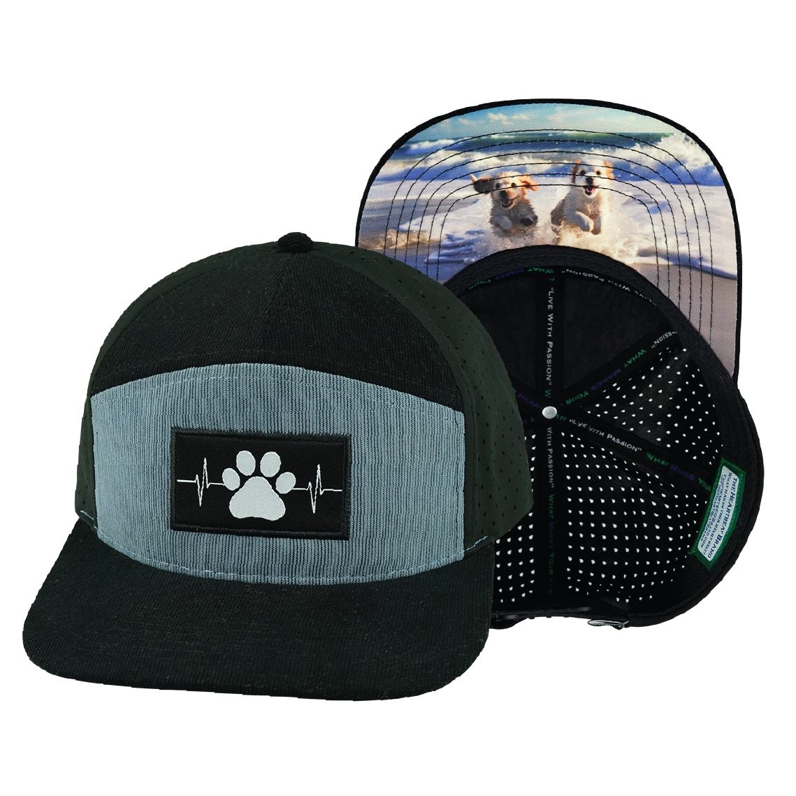 Dog - 7 Panel - Corduroy - Black / Gray Blue - Laser Mesh (Unisex)
