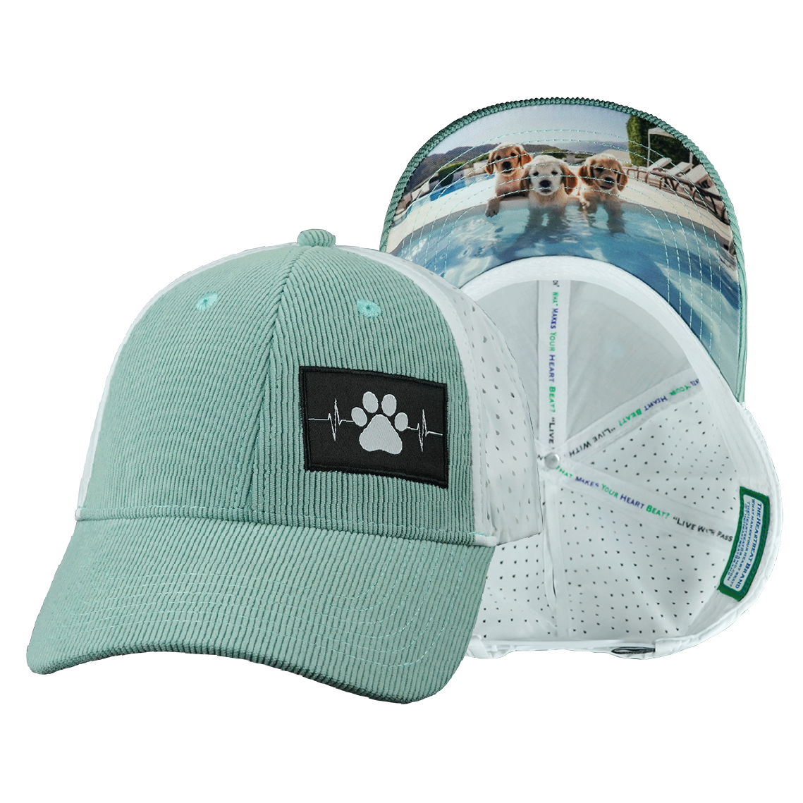 Dog - 6 Panel - Shallow Fit - Pony Tail - Corduroy - Mint / White - Laser Mesh (Unisex)