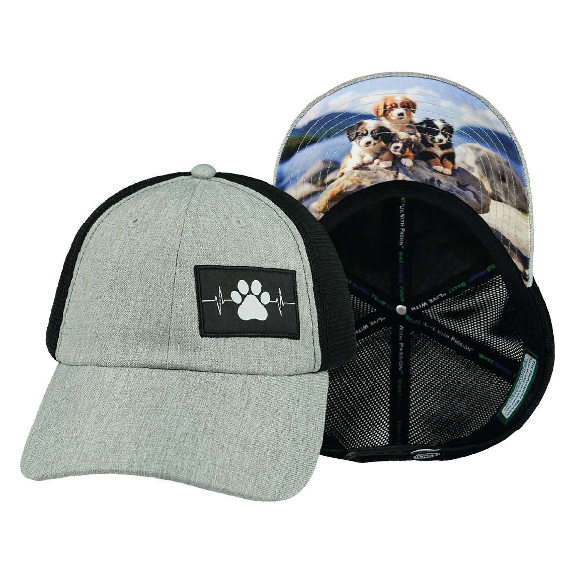 Dog - 6 Panel - Unstructured - Heather Gray / Black - Soft Trucker Mesh (Unisex)