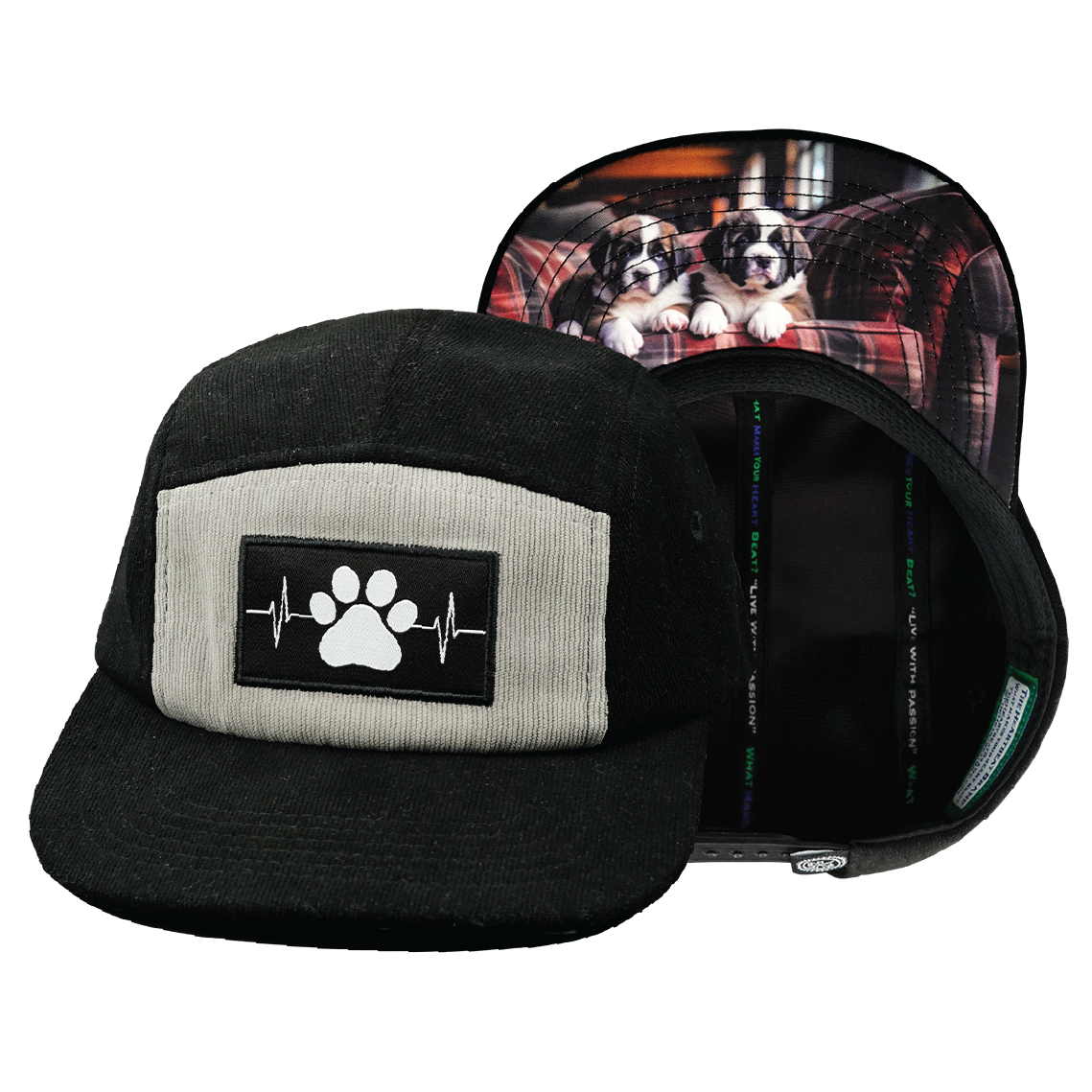 Dog - 5 Panel - Unstructured - Corduroy - Black / Gray - Fabric Back (Unisex)