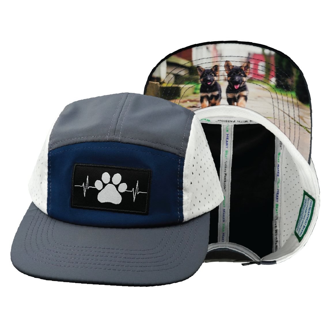 Dog - 5 Panel - Sporty - Unstructured - Charcoal / Navy / White - Laser Mesh (Unisex)