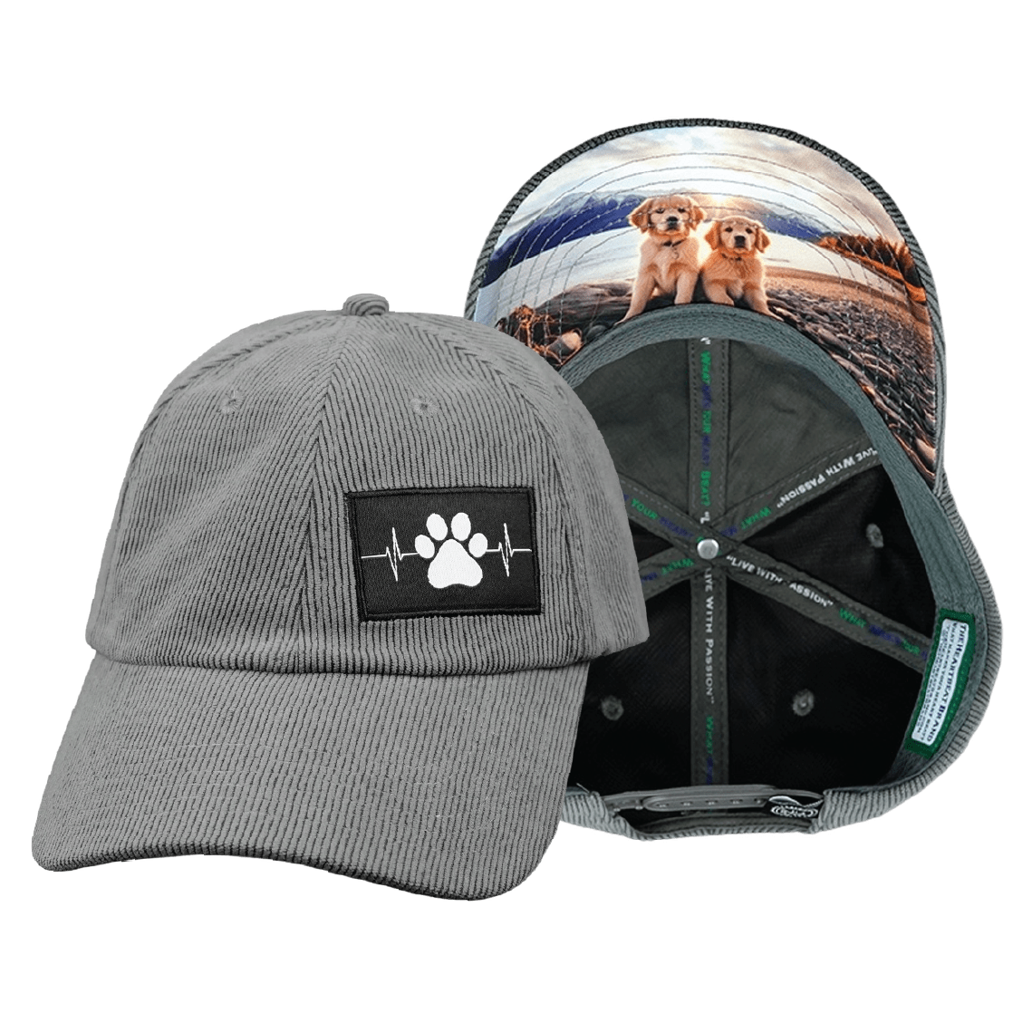 Dog - 6 Panel - Unstructured - Corduroy - Charcoal - Fabric Back (Unisex)