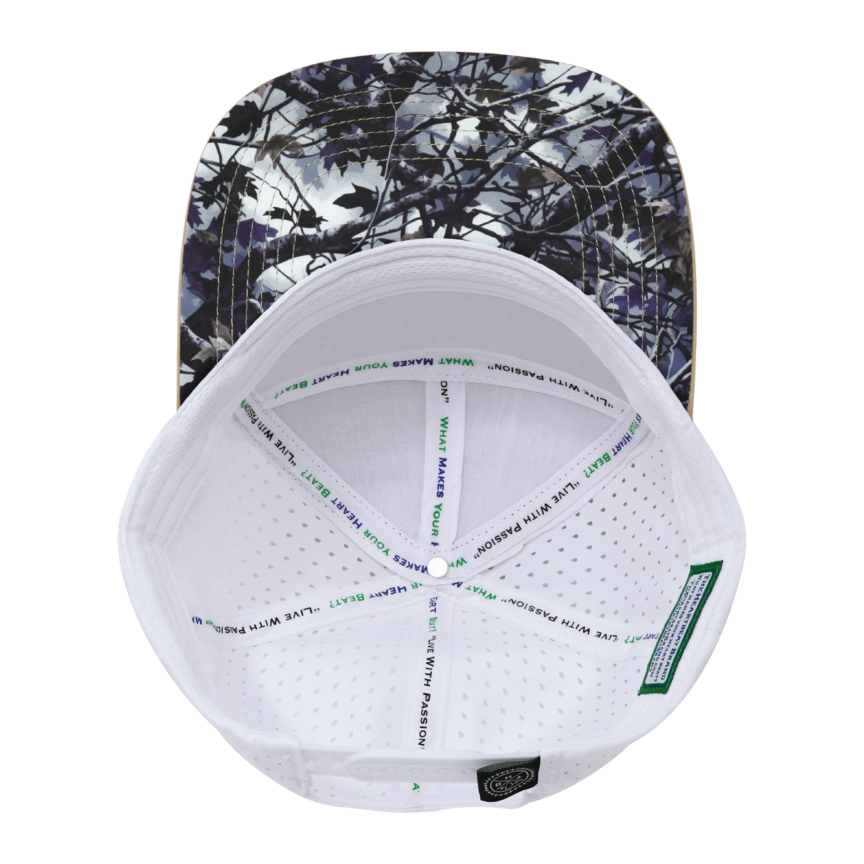 THB - 7 Panel - Evening Leaves - Light Tan / Navy / White - Laser Mesh (Unisex)